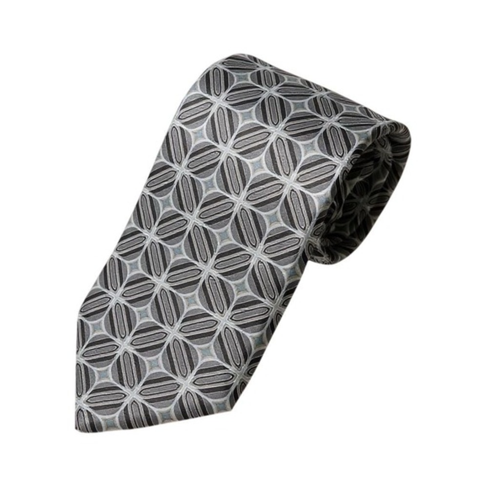 Ted Baker London‎ Men's 100% Silk Tie Silver Black Geometric Pattern